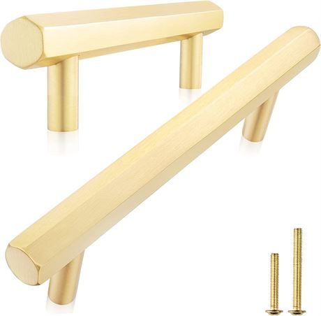 QOGRISUN 5-Pack Solid Brass Cabinet Pulls Hexagon Drawer Handle