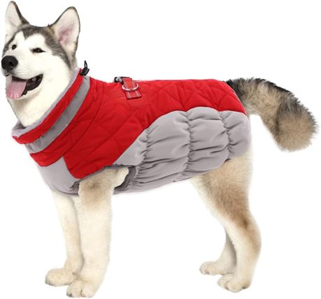 Lelepet Warm Dog Winter Coat Jacket Windproof Reflective Turtleneck Large Red