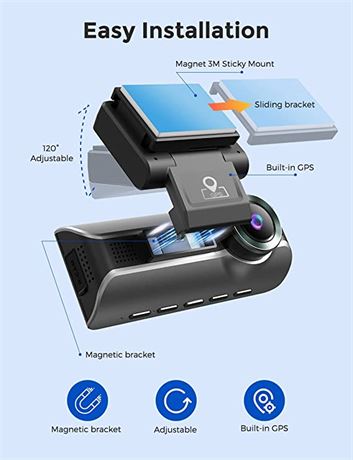 AZDOME M550 Dash Cam 3 Channel, Built in WiFi GPS