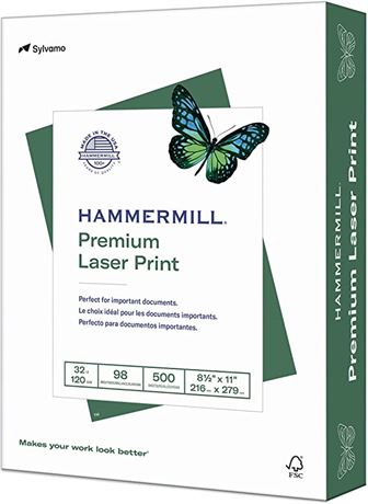 Hammermill Premium Laser Print 32 lb, 8.5 x 11-1 Ream (500 Sheets) - 98 Bright