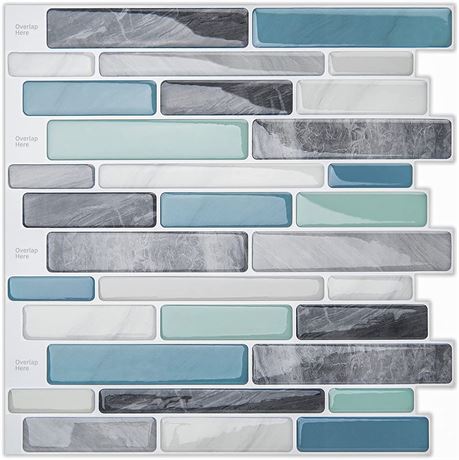 LONGKING Self-Adhesive Kitchen Backsplash, Marble (10 Tiles)