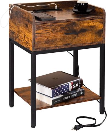 Lerliuo Nightstand with Charging Station and USB Ports