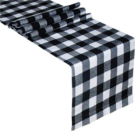 Senneny Buffalo Check Table Runner Cotton Black and White Plaid