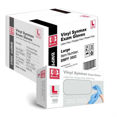 Basic Medical Synmax Vinyl Exam Gloves