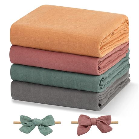 Papablic Muslin Swaddle Blankets, 4-Pack Soft Silky