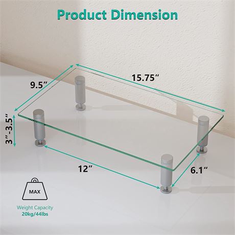 WALI Tempered Glass Monitor Riser Height Adjustable (GTT001), 16 X 10 inch