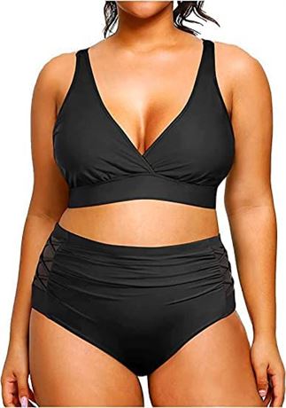 Plus Size Bikini High Waisted Swimsuits Two Piece - 26W black