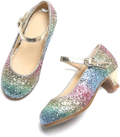 THEE BRON Little Girls Heels Dress Shoe - Rainbow Glitter - Size 1