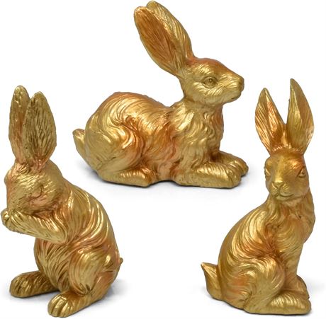 Golden Rabbit Bunnies Sculpture Decorative Tabletop Centerpiece