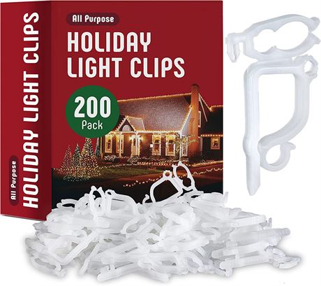 Holiday Light Clips [Set of 200] Christmas Light Clips, Outdoor Light Clips