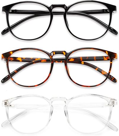 3 Pack Blue Light Blocking Retro Anti Eye Strain/UV/Glare,(Black/Crystal/Amber)