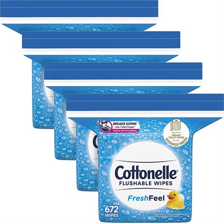 Cottonelle FreshFeel, Adult Wet Wipes, 4 Refill Packs, 672 Total Wipes