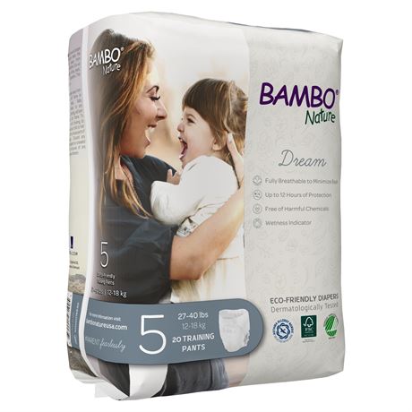 Bambo Nature Premium Eco-Friendly Training Pants, Size 5, 100 Count