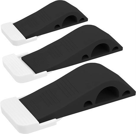 Wundermax Door Stoppers-3 Wedge (Carpet, Hardwood, Concrete& Tile Black)