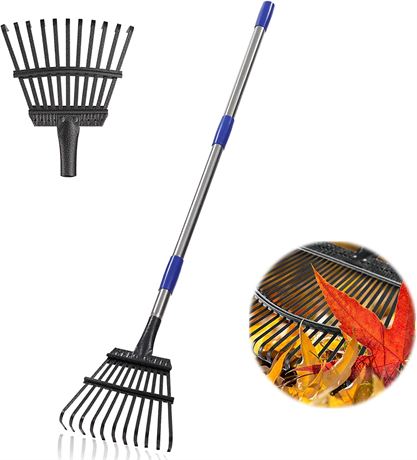 Leaf Rake for Gardening - 8.5" Wide,32-74" Adjustable Handle Heavy Duty