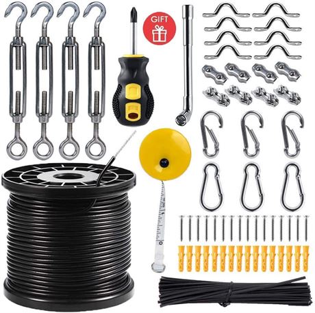 String Light Hanging Kit w/ 164 Ft Nylon Coated Stainless Steel 304 Wire Rope