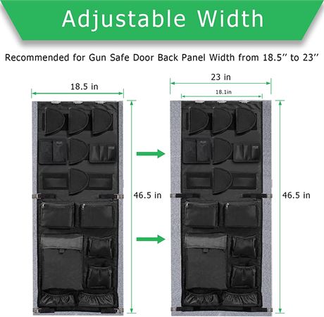 Gun Safe Door Organizer Adjustable Width from 18.5 to 23 in - (18W*46.5inH)