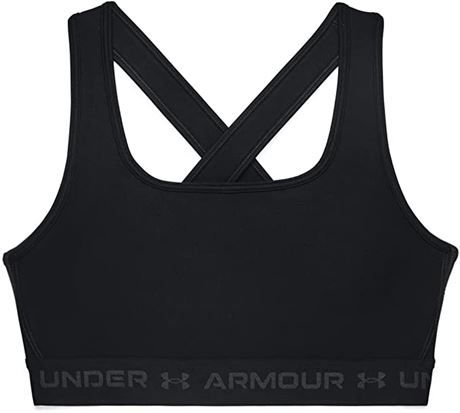 Under Armour Women�s Crossback Mid Impact Sports Bra-Medium-Black