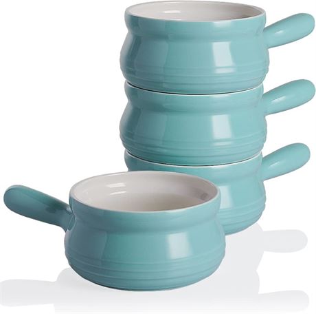 SWEEJAR Porcelain Soup Bowls with Handle 22 OZ Set of 4 Turquoise