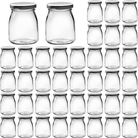 Glass Jars 40 PACK 7oz Clear Jars With Silver Lids