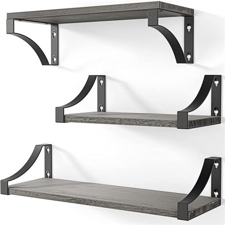 AMADA HOMEFURNISHING Floating Shelves Wall Mounted Set of 3 gray