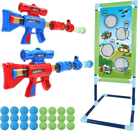 2pk Foam Ball Popper Air Toy Guns with Standing Shooting Target,24 Foam Balls