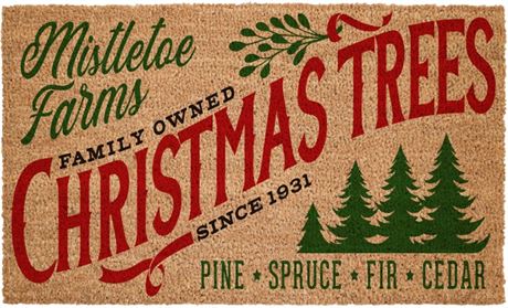 Mistletoe Christmas Tree Farm Coir Doormat