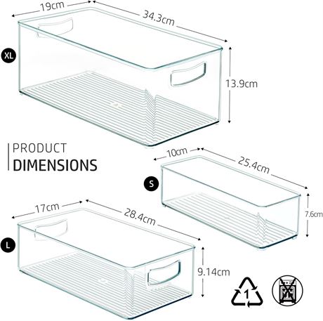 Hudgan 8 PACK Stackable Pantry Organizer Bins (3 sizes)