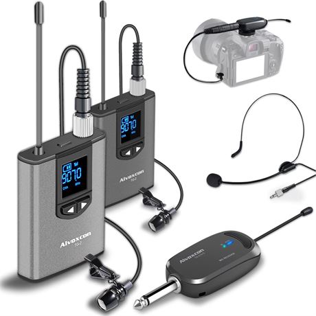 Alvoxcon Wireless Headset Lavalier Microphone System Dual Wireless Lapel Mic