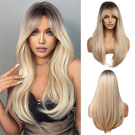 Esmee 24 Inches Long Straight Ombre Blonde Wig with Bangs