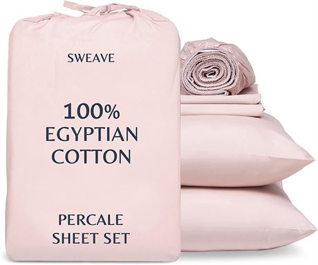 Sweave 100% Egyptian Cotton Percale Weave King Size Sheet Set - Blush Pink