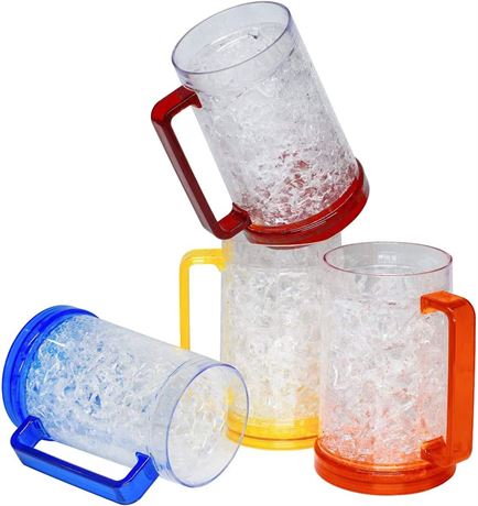 Drinking Glasses Cups, Double Wall Gel Freezer Beer Mugs, 16oz set of 4