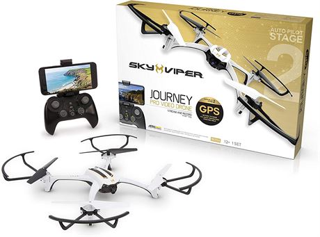 Sky Viper 1849 Journey GPS Streaming Video Drone, White/Black