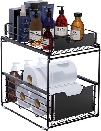 DOLALIKE Pull Out Under Sink Cabinets Organizer - Black