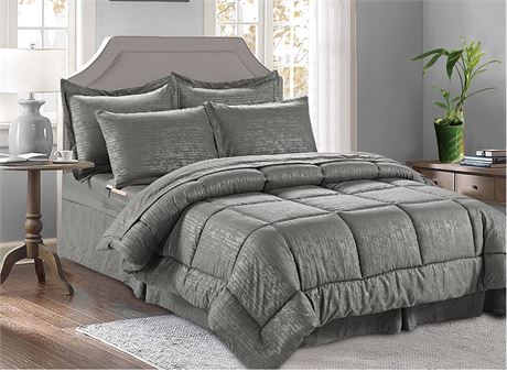 Complete Bed-in-a-Bag 8-Piece Comforter Set, King Grey