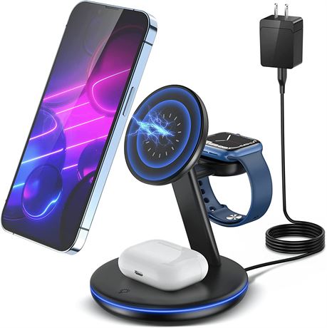 Magnetic Wireless Charging Station for Apple Series,15W Fast Mag-Safe