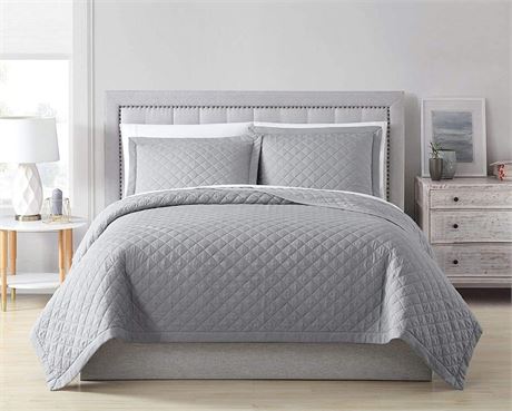 3-Piece Cooling Bamboo Fiber Quilt Diamond Quilted Coverlet Set King