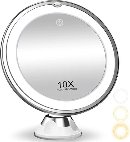 10X Magnifying Makeup Mirror with Lights, 3 Color Lighting,