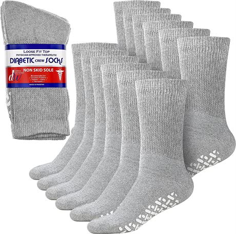 Non-Slip Diabetic Socks for Men and Women - 6 Pack Size 9 - 11