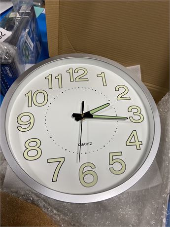 Glow in the Dark 12''Wall Clock With Silver Bezel