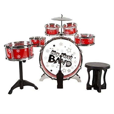 Kids 7 Piece Toy Drum Set with Bass Drum with Foot Pedal