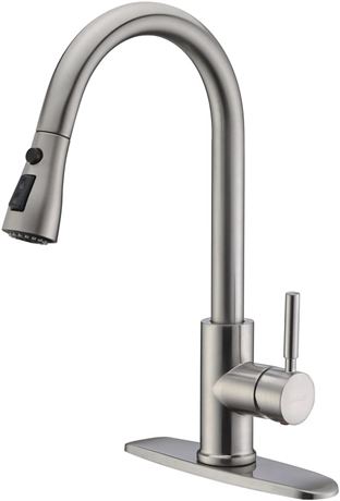 WEWE Single Handle High Arc Brushed Nickel Pull Out Kitchen Faucet