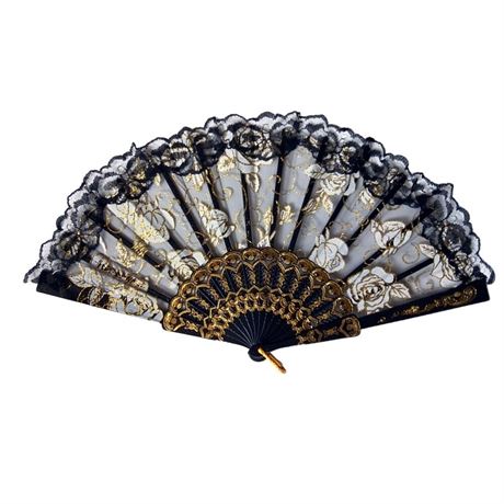 BLACK LACE FAN Folding Hand Held - 20 Pack