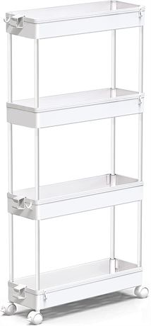 SPACEKEEPER Slim Rolling Storage Cart 4 Tier - White