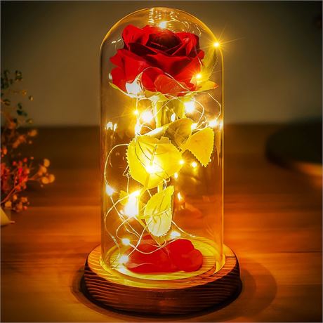 Beauty and The Beast Rose in Glass Dome