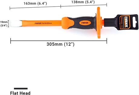 Finder 12-Inch Heavy Duty Flat Chisel with Hand Protection, Flat Head