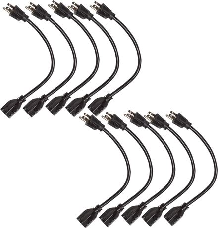 10 Pack of 3ft Outlet Extender Cords -16/3 SJTW Black Plug Extension