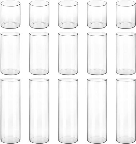 Glass Cylinder Vase Hurricane Candle Holder, 15pcs