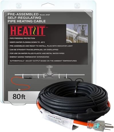 HEATIT JHSF 80-feet 120V Self Regulating Pre-assembled Pipe Heating Cable