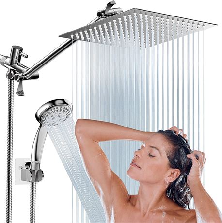 10" High Pressure Rainfall Shower Head Adjustable Extension Arm